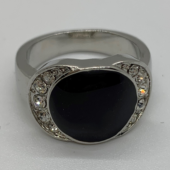 Silver Ring with Black Onyx Stone Size 8 NEW - Picture 2 of 4